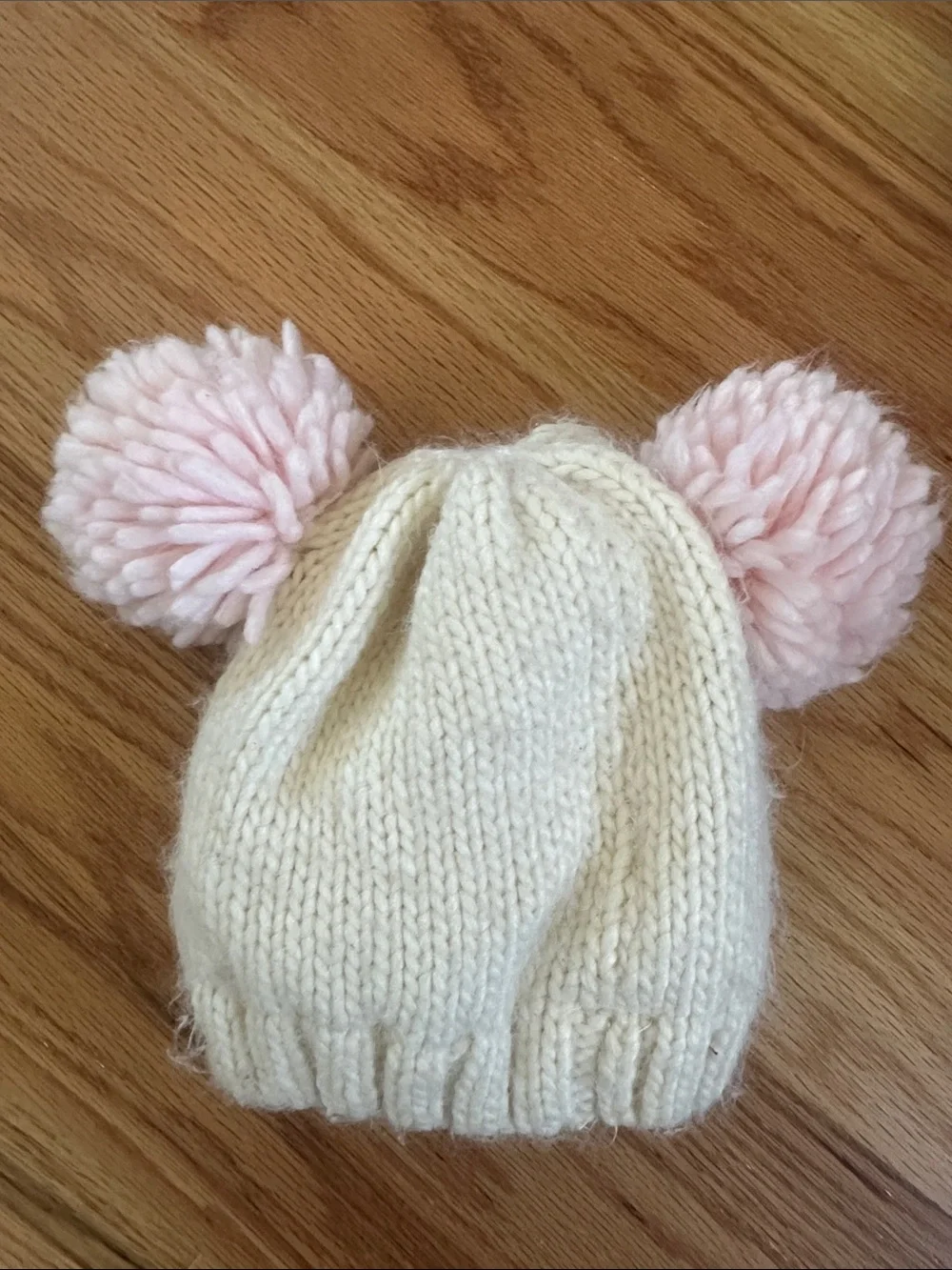 Target Cream Knit Kids Pom-Pom Hat with Pink Accents